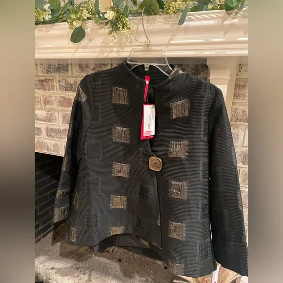 🆕 IC COLLECTION Black Blazer with Gold Pattern - Picture 1 of 4